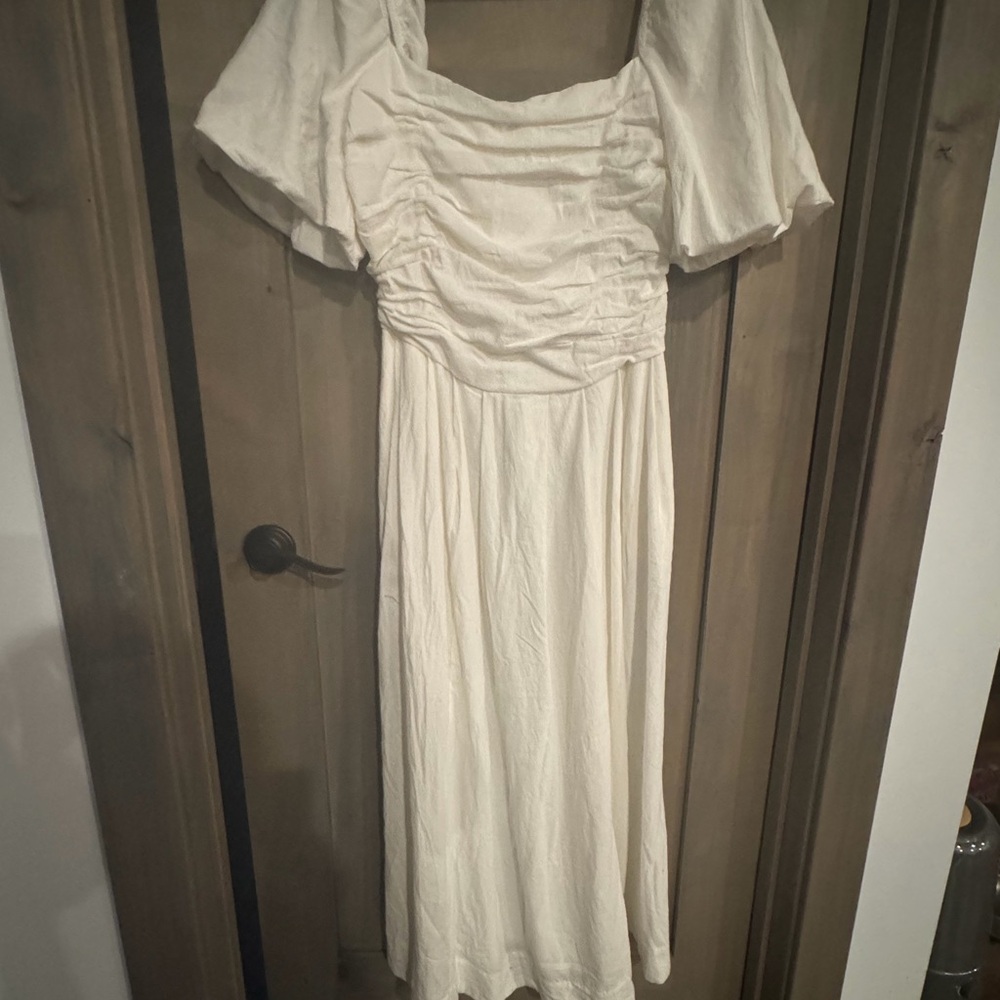 Bohme White Puff Sleeve Midi Dress
